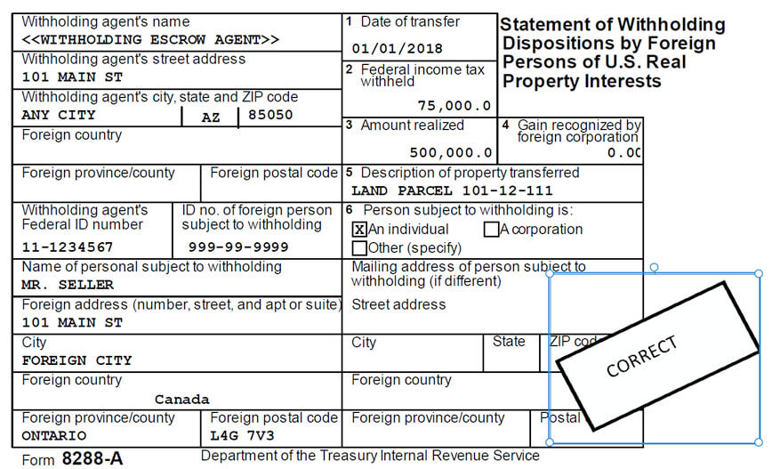 Correct way for the primary seller taxpayer to file the 8288-A
