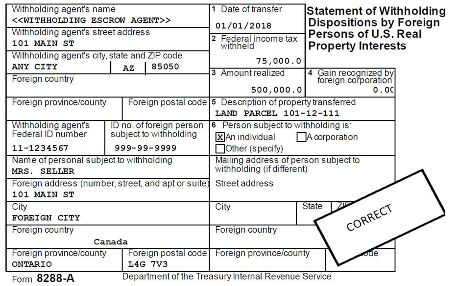 Correct way for the secondary seller taxpayer to file the 8288-A
